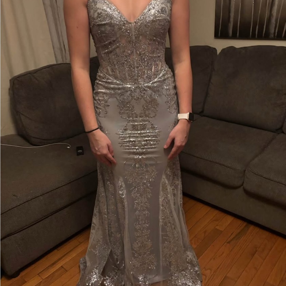 Elegant Silver Prom Gown